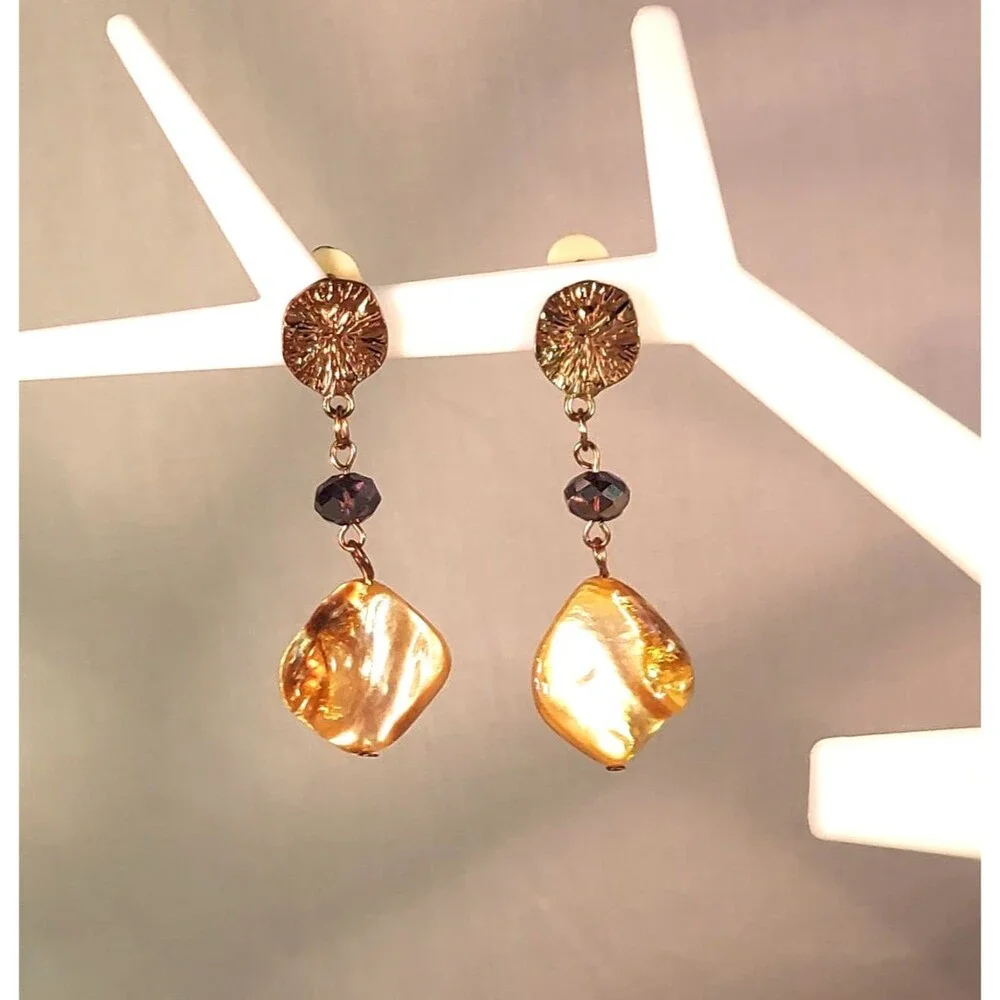 Gold Tone Large Natural Baroque Vintage Pearls Clip on Dangle Earrings 2.25